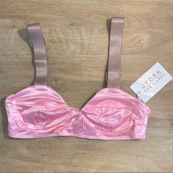 NEW JYORK THE LABEL Pink Satin Adjustable Taupe Strap Bikini Swimwear XS/S - Picture 1 of 12